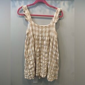 By together tan and white plaid cotton overall dress size small